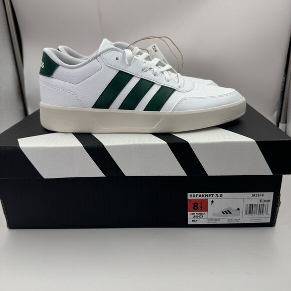 Adidas Breaknet 3.0 Men’s Size 8.5 White Green Low Top Court Sneakers JR3549 NEW